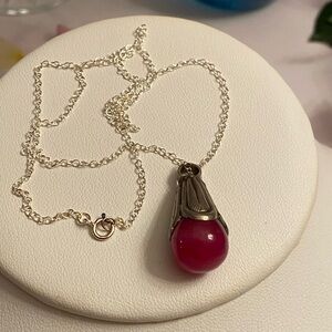 Vintage Rough Ruby Sterling Silver Pendant Necklace